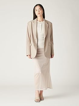 アイボリー ジャケット サイズF セットアップ対応/洗える】合繊 セットアップ ノーカラー